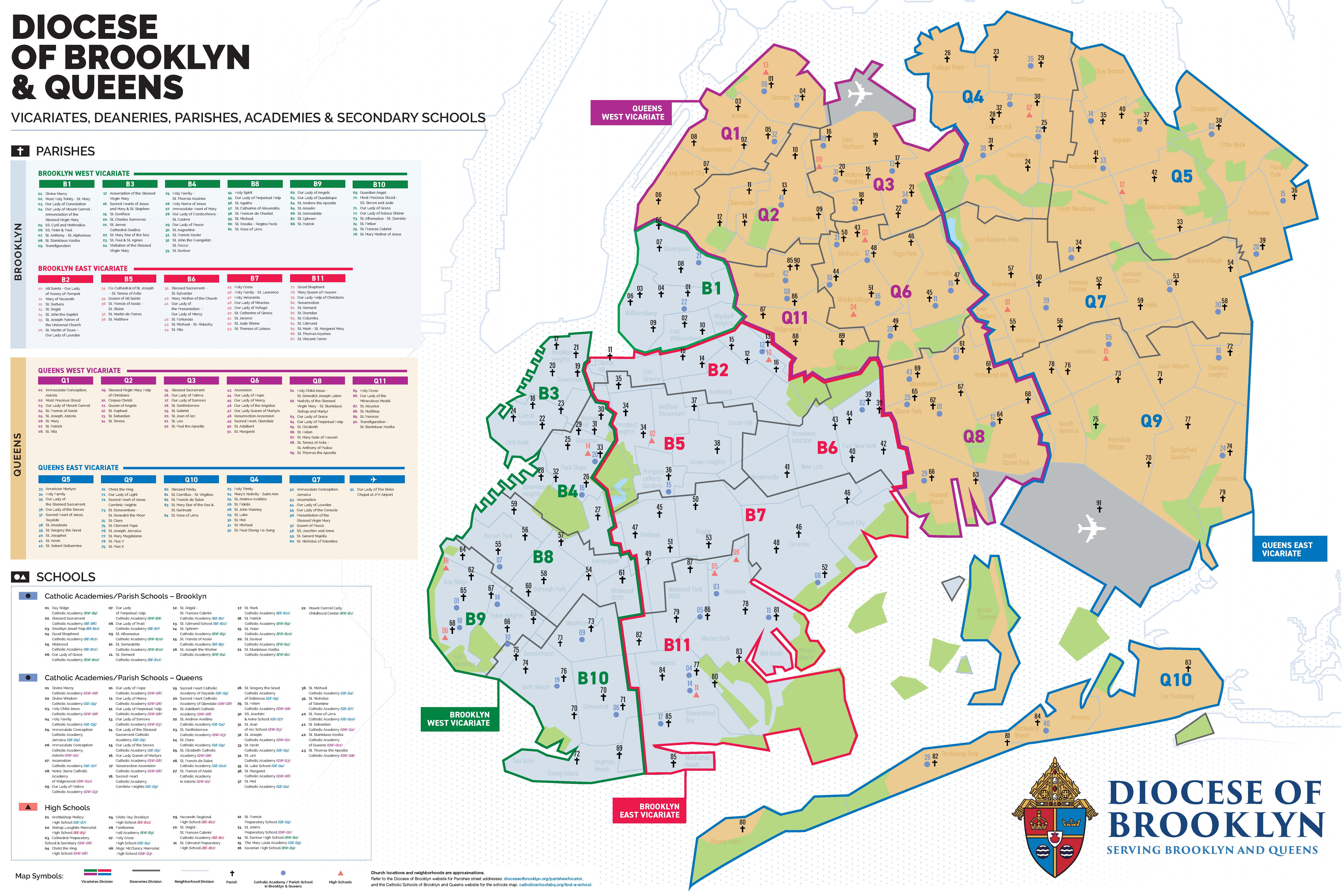 Diocese of Brooklyn Vicariates Deanery Map 2024